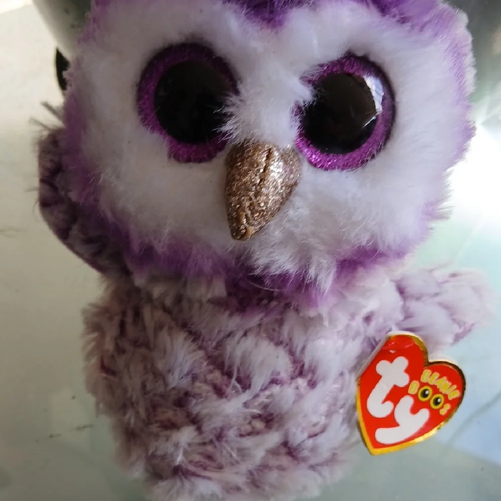 Ty Plush Owl Toy in Purple and White